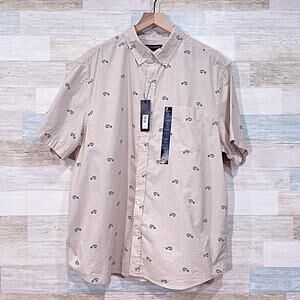 Banana Republic Slim Fit Jeep Print Shirt Beige Cotton Lawn Casual Mens XL